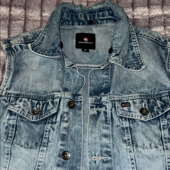 South Pole Blue‎ Denim Vest Classic Distressed - Picture 4 of 16